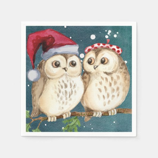 Serviette En Papier Papier de Noël Chouettes (Devant)