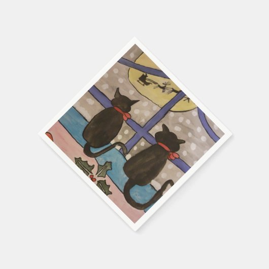 Serviette En Papier Papier de Noël de chat noir (Coin)