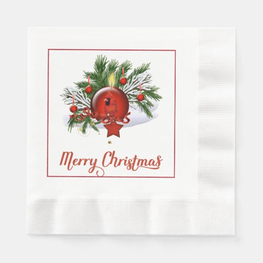 Serviette En Papier Papier de Noël du cardinal rouge Napkin (Devant)