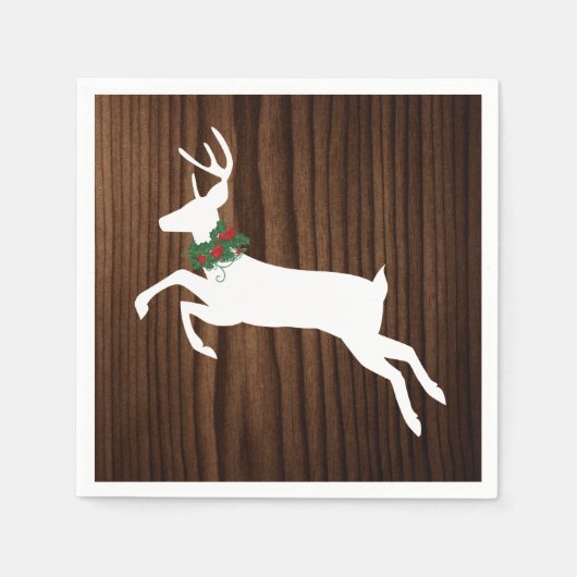 Serviette En Papier Papier de Noël en bois rustique et cerf blanc (Devant)