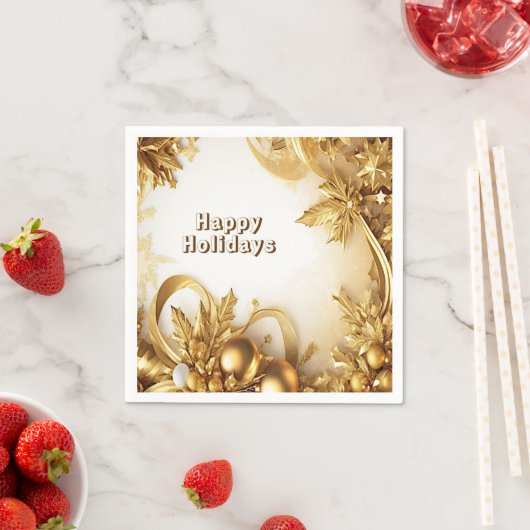 Serviette En Papier Papier de Noël Feuille d'or Napkin (En situation)