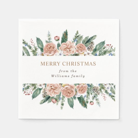 Serviette En Papier papier de noël floral d'hiver moderne (Devant)