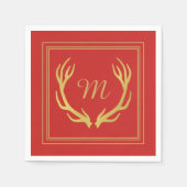 Serviette En Papier Papier de Noël Monogram Gold Antlers | Red (Devant)