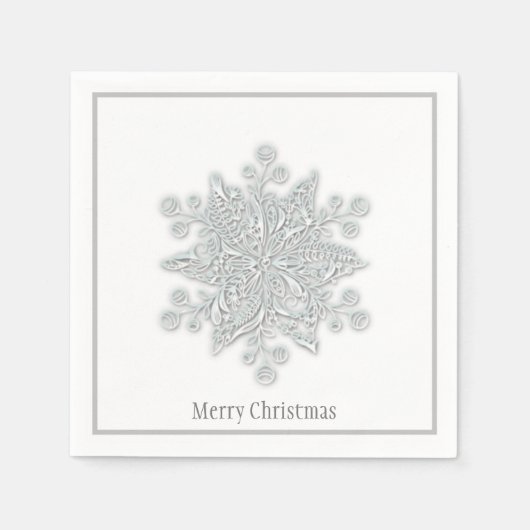 Serviette En Papier Papier de Noël Napkins Flocon de neige en argent (Devant)