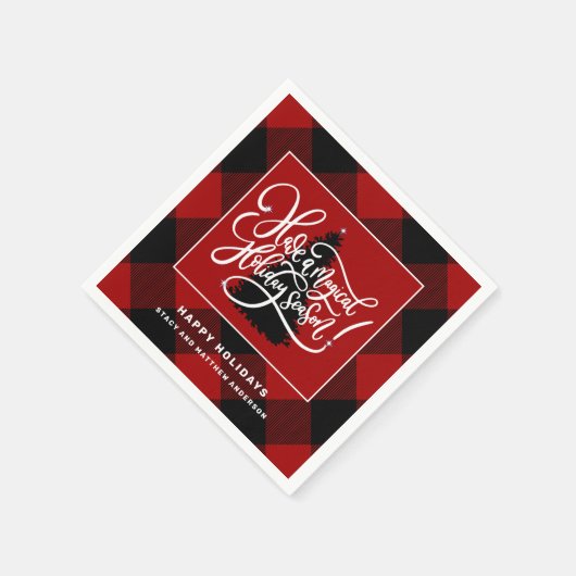 Serviette En Papier Papier de Noël plaqué Buffalo rouge moderne (Coin)