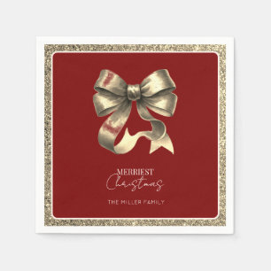 Serviette En Papier Papier de Noël Rouge or brillant Bow Napkin