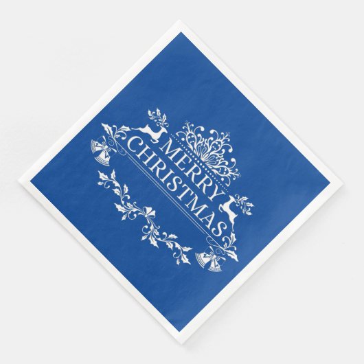 Serviette En Papier Papier de Noël Royal Blue & White Merry (Coin)