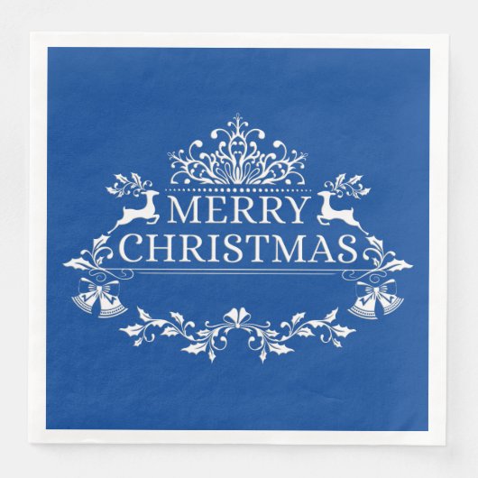 Serviette En Papier Papier de Noël Royal Blue & White Merry (Devant)