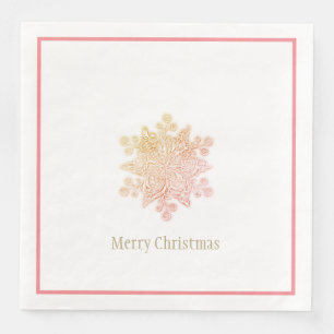 Serviette En Papier Papier de Noël serviettes rose et dorures Flocon d