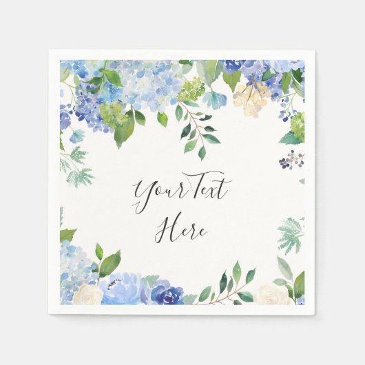Serviette En Papier Papier de PARTI Floral bleu clair Hydrangea (Devant)