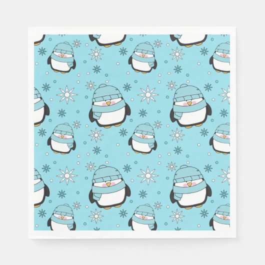 Serviette En Papier Papier de pingouin d'hiver (Devant)