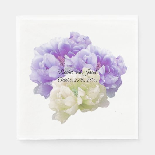 Serviette En Papier Papier de pivoine violet et ivoire (Devant)
