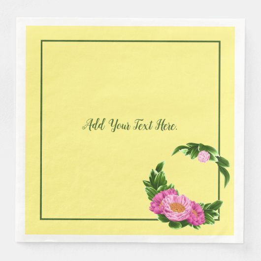 Serviette En Papier Papier de pivoines roses Napkin (Devant)