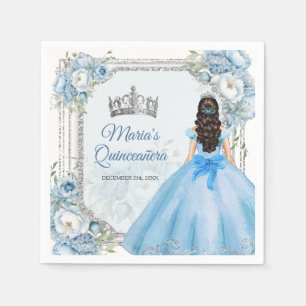 Serviette En Papier Papier de Quinceañera bleu Floral Argent