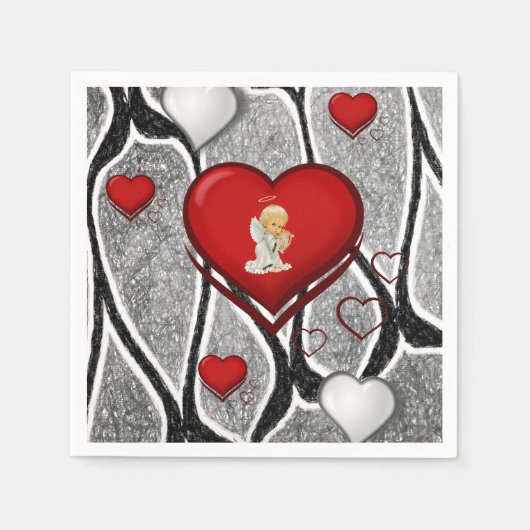 Serviette En Papier Papier de Saint Valentin serviettes, Ange (Devant)
