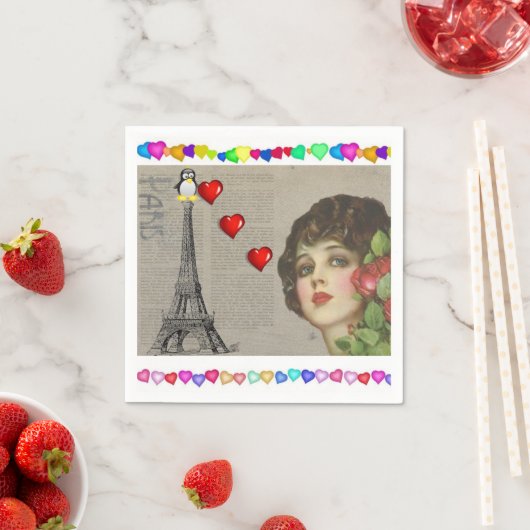 Serviette En Papier Papier de Saint Valentin serviettes, Coeurs de pin (En situation)