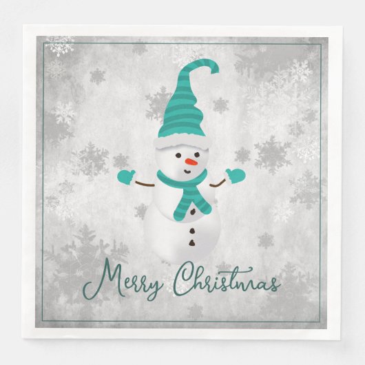 Serviette En Papier Papier de vacances turquoise Snowman Napkin (Devant)