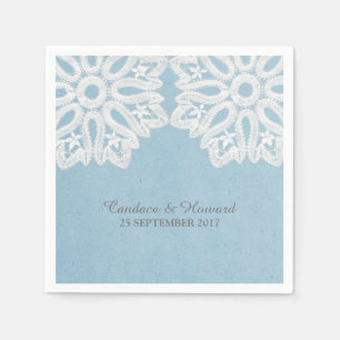 Serviette En Papier Papier dentelle bleu élégant