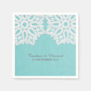 Serviette En Papier Papier dentelle turquoise élégant