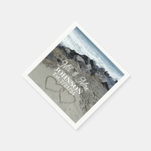 Serviette En Papier Papier - Deux Coeurs Dans Le Sable (Coin)