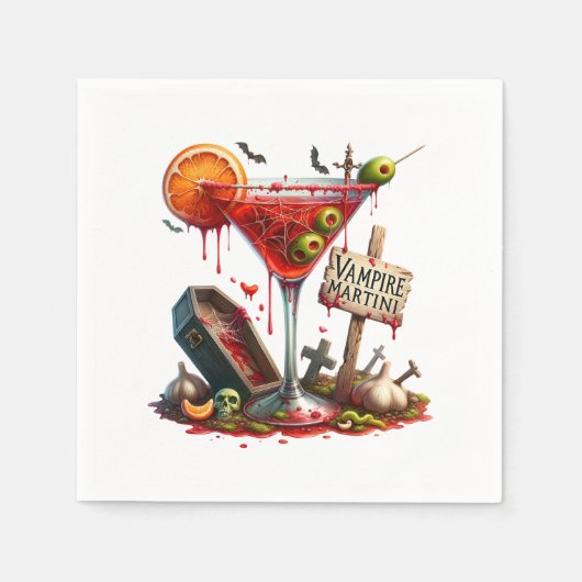 Serviette En Papier Papier d'Halloween Vampire Martini (Devant)