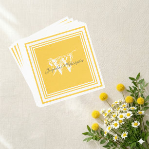 Serviette En Papier Papier élégant à monogramme blanc pour mariage jau