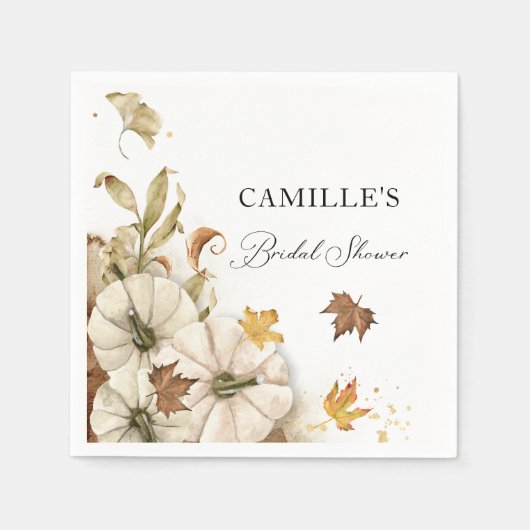 Serviette En Papier Papier Élégant pour Mariage de Citrouille Blanche (Devant)