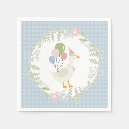 Serviette En Papier Papier En vichy floral à oie fine bleue (Devant)