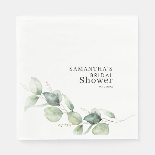 Serviette En Papier Papier Fête de Mariage Aquarelle Eucalyptus (Devant)