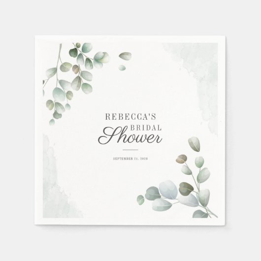 Serviette En Papier Papier Fête de Mariage Feuillage Eucalyptus Verdur (Devant)