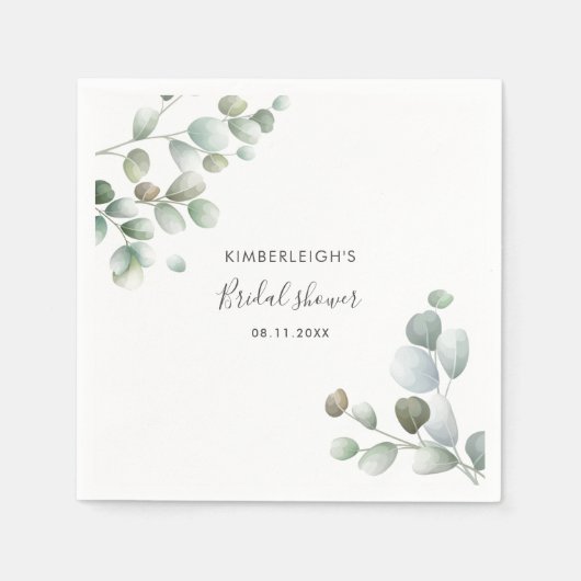 Serviette En Papier Papier Fête des mariées Eucalyptus aquarelle (Devant)