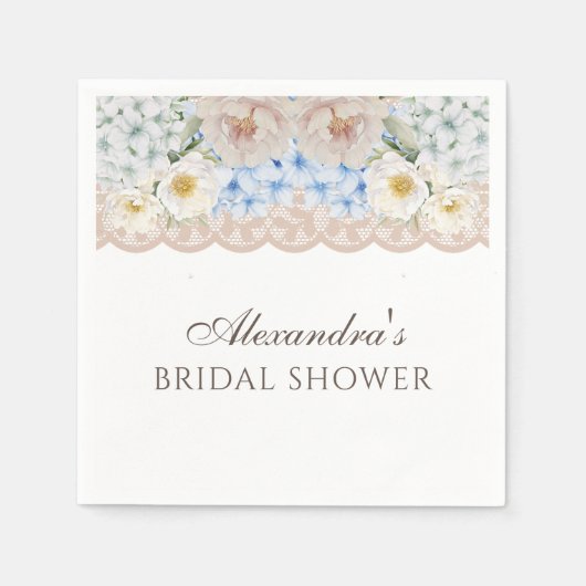 Serviette En Papier Papier Fête des mariées Peony Blue Hydrangea Napki (Devant)