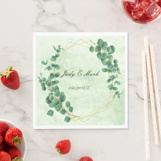 Serviette En Papier Papier Feuille Eucalyptus vert géométrique Napkin (En situation)