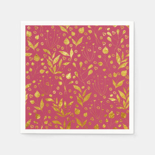 Serviette En Papier Papier Feuille magenta et or