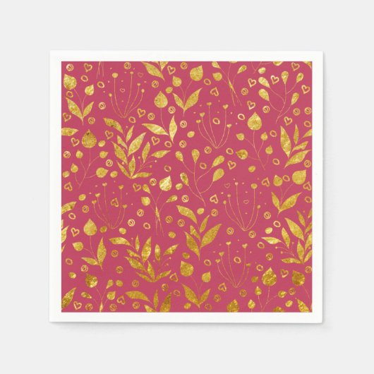 Serviette En Papier Papier Feuille magenta et or (Devant)