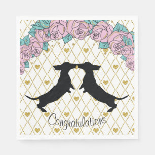 Serviette En Papier Papier Fiançailles Dachshund Floral Hearts