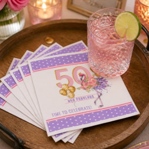 Serviette En Papier Papier flamant rose floral fabuleux 50 ans