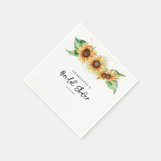 Serviette En Papier Papier Fleur de Tournesol Aquarelle pour Mariage (Coin)