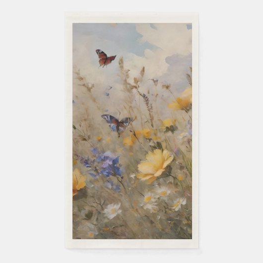Serviette En Papier Papier fleur sauvage et papillons Napkin (Devant)