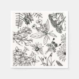 Serviette En Papier Papier Fleur sauvage noir et blanc Boho Napkin