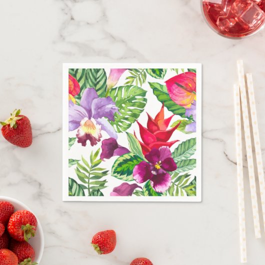 Serviette En Papier Papier - Fleurs tropicales et feuillage (En situation)