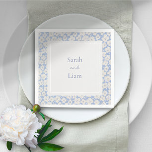 Serviette En Papier Papier floral blanc et bleu chic Napkin