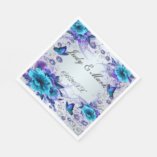 Serviette En Papier Papier Floral Bleu Et Papillon (Coin)