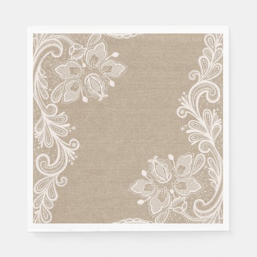 Serviette En Papier Papier floral Burlap et dentelle Napkin (Devant)
