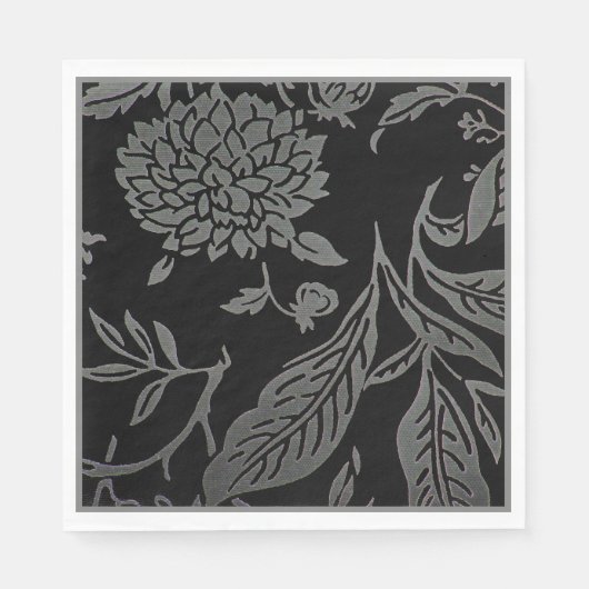 Serviette En Papier Papier floral noir et gris (Devant)