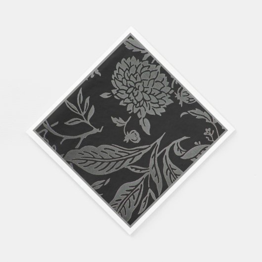 Serviette En Papier Papier floral noir et gris (Coin)