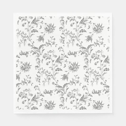 Serviette En Papier Papier floral noir Napkin (Devant)
