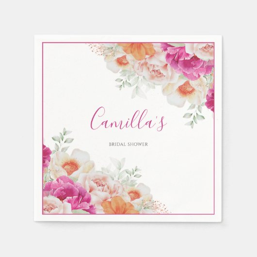 Serviette En Papier Papier floral orange et rose pâle (Devant)