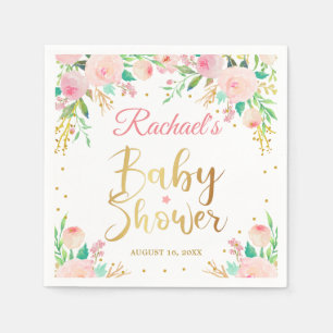 Serviette En Papier Papier floral rose élégant de baby shower de