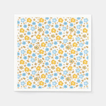 Papier floral vintage bleu jaune